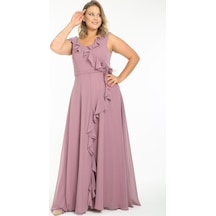 Ladies First Büyük Beden 3507 Lila Uzun Abiye Elbise