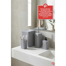 Trend Fitil Desen 4 Parça Banyo Düzenleyici - Estetik ve Dayanıklı Banyo Seti Gri