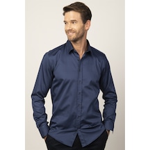 Tudors Modern Slim Fit Pamuk Saten Premium Seri Erkek Lacivert Gömlek-25690-lacivert Lacivert