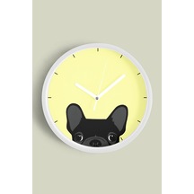 Fransız Bulldog Köpek Tasarım Modern Duvar Saati - Salon, Çocuk Odası, Genç Odası - 30cm - Önü Camlı Beyaz