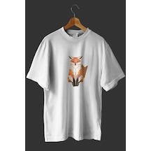 Noıssey -wed Tilki Tasarım Baskılı Oversize T-shirt Tişört Beyaz