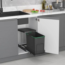 Starax Teleskopik Raylı Plastik Gövde Çöp Kovası Antrasit 24 Litre Modül 40cm S-2571-a