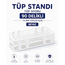 Tüp Standı - Laboratuvar Tüp Sporu - 90 Delikli- 13 Mm Tüpler İçin - Beyaz