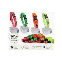 Toptan 10 Adet Karma Neon Renklerde Zilli Ayarlanabilir Kedi Boyun Tasması 22-30 Cm-21512