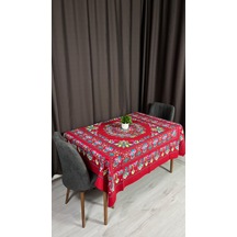 Kolay Temizlenebilir Renkli Cıvıl Cıvıl Desenli Masa Örtüsü 170x170 Cm Pembe&kırmızı