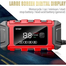 E-fast Tk-360 Akıllı Motor Ve Araç Şarj Cihazı - 12v/6a Hızlı Şarj, Tam Otomatik, Kırmızı, Avrupa Fişi