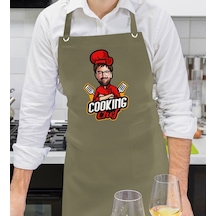 Bk Gift Kişiye Özel Erkek Chef Karikatürlü Profesyonel Haki Yeşil Mutfak Önlüğü, Aşçı Önlüğü, Şef Önlüğü, Arkadaşa -3 Bej
