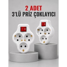 Direkt Duvar Prizine Takılan 3 Lü Priz Adaptörü Anahtarlı Priz Çoklayıcı 2 Adet Standart