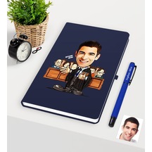 Kişiye Özel Bay Avukat Karikatürlü Lacivert Defter Kalem Seti - 2