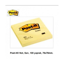 Post-It Yapışkanlı Not Kağıdı 12 Adet 100 Yp 76x76 Sarı 654-x
