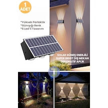 Technojet Solar Güneş Enerjili 6 Ledli Bahçe Aydınlatması Aplik Sarı Işık Led Lamba 1 Adet Siyah