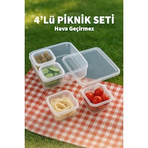 4'lü Hava Geçirmez Piknik Seti Saklama Kabı Şeffaf Kapaklı Kahvaltı Seti Şeffaf