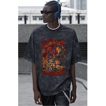 Slayer Rock Metal Müzik Grubu Baskılı Unisex Oversize Vintage Yık Siyah