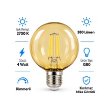 G80 Dimmerli Rustik Gün Işığı 2700k Amber Led Ampul Filament E27 Duylu Filamanlı Edison Ampül 1 Ad