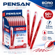 2270 Büro Tükenmez Kalem 1.0 Mm Medium Uç 50'li Paket Renk Seçenekli Kırmızı