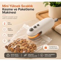 Taşınabilir Mini Poşet Kapatma Ve Kesme Makinesi 2'si 1 Arada Type-c Şarjlı Isı İle Paketleme Cihazı Bej