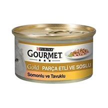 Gold Parça Etli Soslu Somonlu Tavuklu Kedi Konservesi 85 Gr X 6 Adet