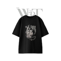 Thewert Karma Rosary Tasarım Baskılı Ünisex Siyah Oversize T-shirt