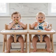 Yorni 2 Adet Ekonomik Set 6-24 AyFamily Ve Sea Desen, Sıvı Geçirmeyen, Cepli, Cırtlı Mama Önlüğü, Önlük Beyaz