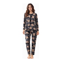Pemilo Kadın 3574 Uzun Kol Süet Pijama Takımı Gri