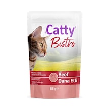 Catty Bistro Jöle İçinde Et Parçacıklı Dana Etli Yetişkin Kedi Konservesi 85 Gr