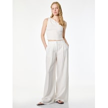 Koton Bürümcük Kumaş Dokulu Slim Fit Metal Aksesuarlı Tek Omuz Bluz Beyaz 6sak10249ek