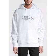 Dribbble Rickmorty Baskılı Beyaz Erkek Kapşonlu Sweatshirt