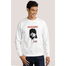 Stallone In Rambo Baskılı Beyaz Erkek Sweatshirt