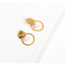 Bbaccessorıes Çelik Küpe Altın - Beyaz