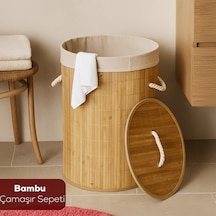 Porsima Pbt-052 Kapaklı Kirli Çamaşır Sepeti Yuvarlak - Bambu Kirli Çamaşır Sepeti Bambu