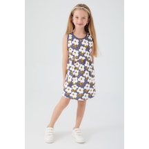 Rolypoly Florals Antrasit Kız Çocuk Elbise Çok Renkli