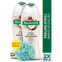 Palmolive Body & Mind Hindistan Cevizi Peeling Etkili Banyo Duş Jeli 2 x 500 ML + Duş Lifi