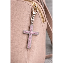 Pembe Gotik Haç Figürlü Metal Anahtarlık Unisex Tasarım