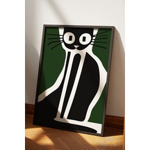 Kedi Cat Dekoratif Yeşil Poster Tablo Siyah Çerçeveli