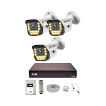 Fury 3 Lü Sesli 15 Warm Led Gece Renkli Görüş Su Geçirmez Güvenlik Kamerası Seti 1tb
