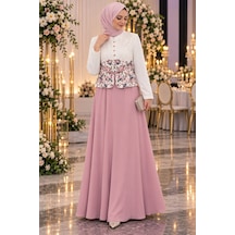Gül&can Butik Pudra Pembe Çiçek Desenli Tesettür Abiye Zarif & Şık Pembe