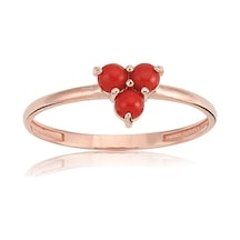 Üç Taşlı Mercan Üçgen Tel 14 Ayar Altın Yüzük-Mercan Taşlı Tasarı