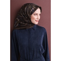Armine Tivil Saf İpek Eşarp 9600 33 Kahverengi Çiçek Desen