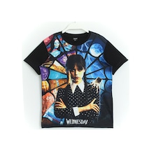 Dobakids 3D Baskılı Kız Çocuk Wednesday Addams T-Shirt Siyah