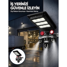 Solar Panelli 3 Lens Dış Mekan Güvenlik Kamerası Hareket Algılamalı Led Aydınlatmalı Siyah