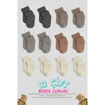 Cnt Erkek / Kız Bebek Kaydırmaz Taban Pamuklu Yumuşak Çorap 12 Li Paket Karışık Karışık