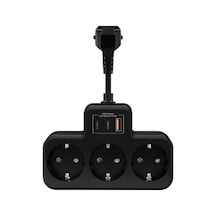 Çoklu Kablolu Priz Çoğaltıcı Priz Dönüştürücü 1usb - 2type-c Girişli Yüksek Akım Korumalı Fiş Siyah