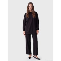 Lcw Modest Siyah Taşlı Soft Touch Kadın Sweatshirt Tunik