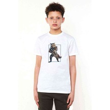 Rakun Rocket Baskılı Unisex Çocuk Beyaz T-Shirt (534799138)