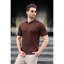 Madmext Kahverengi Polo Yaka Triko Erkek Tişört E7461 Kahverengi