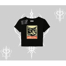 Tarzsokak Meow Yazılı Kedi Portre Baskılı Babby Tee Tshirt Siyah