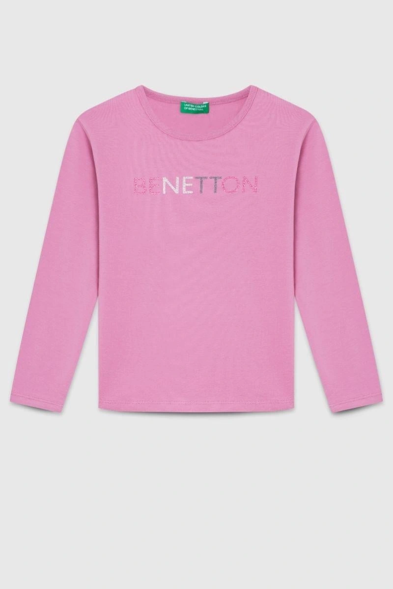 United Colors Of Benetton Kız Çocuk Bnt-g23332 Uzun Kollu Tshirt Gül Kurusu-1877 Gul Kurusu