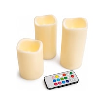 Tr Flameless Pilli Led Mum Seti, Uzaktan Kumardalı, 3'lü Paket, Krem Rengi, Dekoratif Pilsiz Mum Diğer
