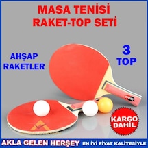 2 Ahşap Masa Tenisi Raketi ve 3 Pinpon Topu Seti