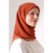 Tesettür Biyeli Bürümcük Düz Şifon Eşarp - Kiremit Kiremit